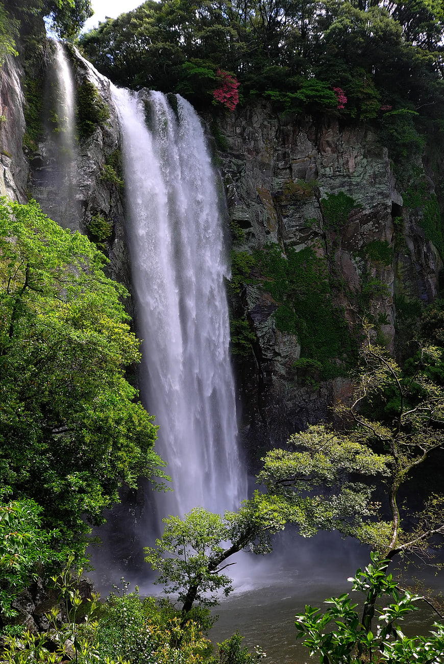 Majestic Cheonjiyeon Waterfall in Jeju Island, South Korea