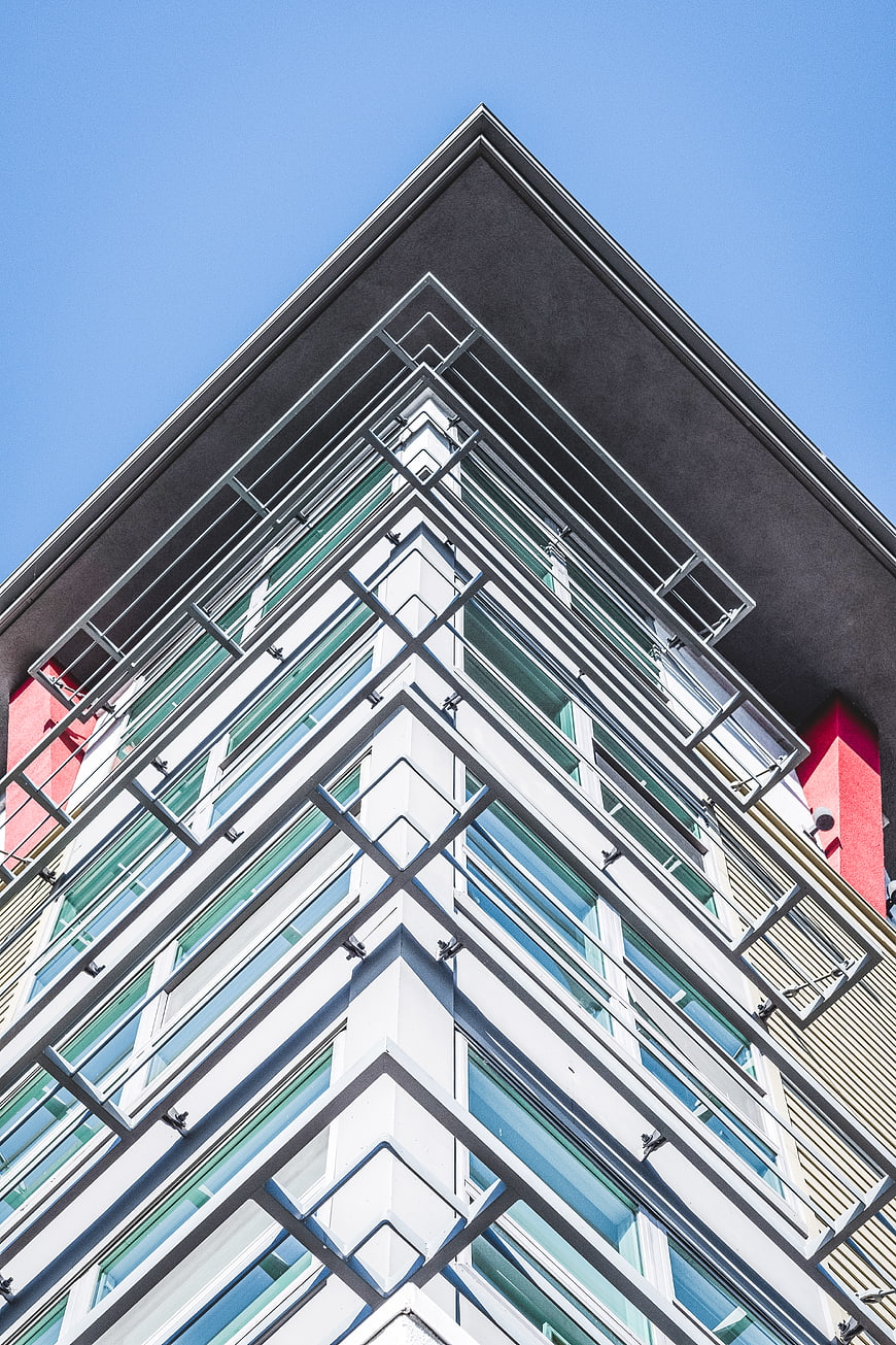 Modern Architectural Building Corner with Blue Sky