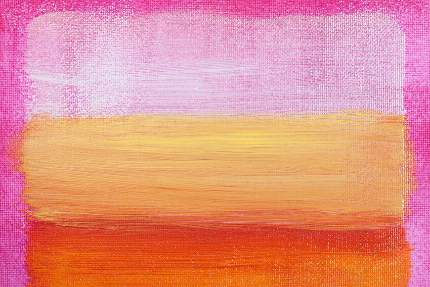 Abstract Color Field Painting on Canvas with Pink, Orange, and Yellow Brushstrokes