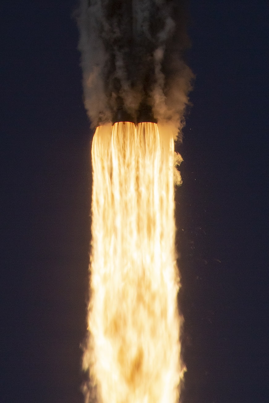 Rocket Engine Exhaust Flame and Smoke Plume at Night