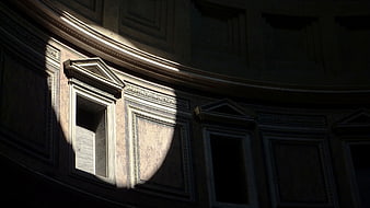Sunlight illuminating Pantheon interior architecture details