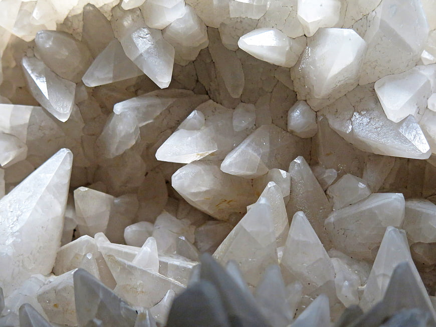 Close-up of white quartz crystal cluster formation