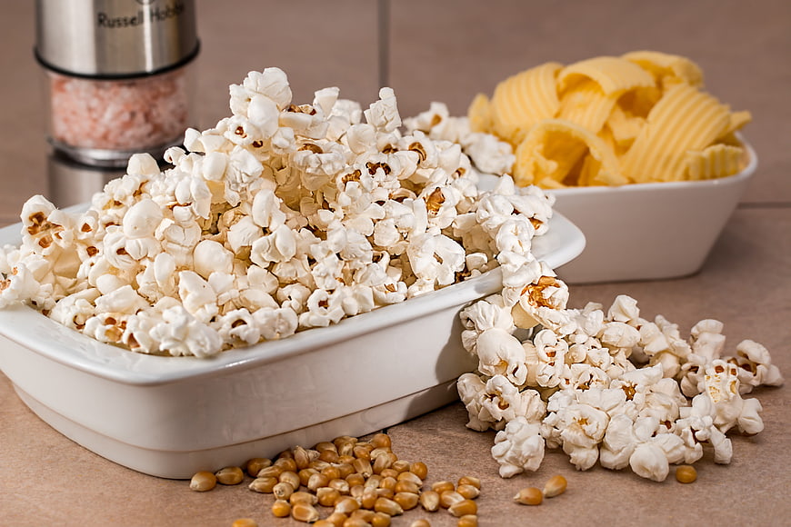 Popcorn and potato chips snack food photography