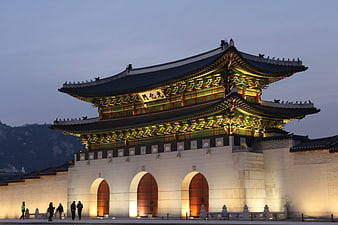Gwanghwamun Gate Illuminated at Dusk in Seoul