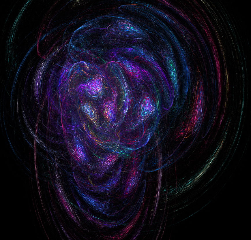Abstract Blue and Purple Fractal Art on Black Background