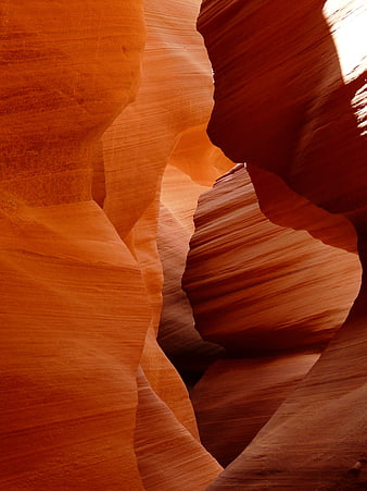 Sunlit sandstone walls in a slot canyon