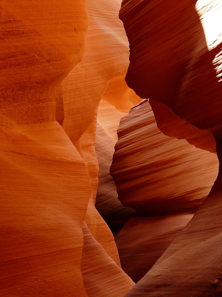 Sunlit sandstone walls in a slot canyon