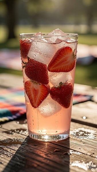 Refreshing Strawberry Lemonade with Ice Cubes