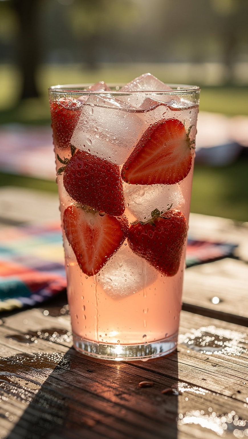 Refreshing Strawberry Lemonade with Ice Cubes