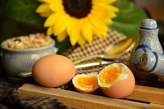 Rustic Still Life of Boiled Eggs and Sunflower