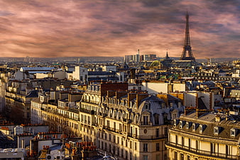 Paris Rooftops and Eiffel Tower at Sunset