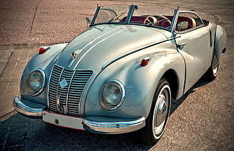 Vintage light blue Trabant 601 convertible classic car