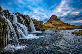 Kirkjufell Mountain and Waterfall in Iceland Landscape