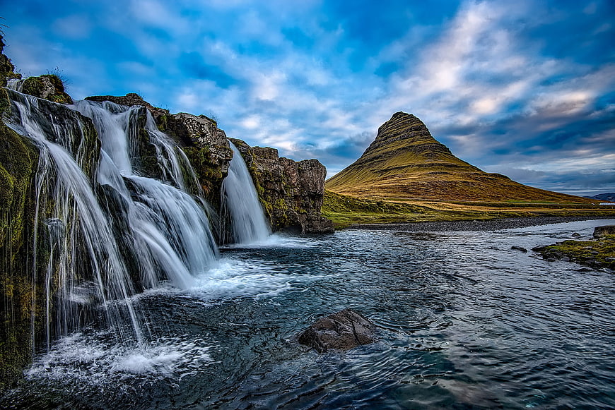 Kirkjufell Mountain and Waterfall in Iceland Landscape