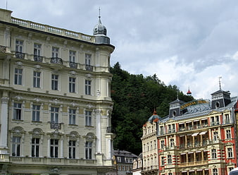 Historic European Architecture in Karlovy Vary with Forest Background