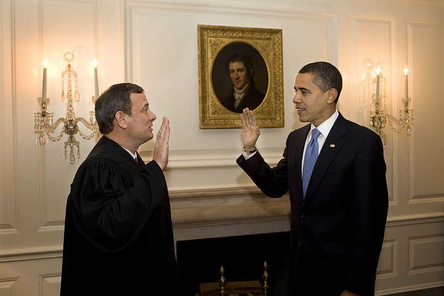 Barack Obama Taking Oath of Office Before Chief Justice John Roberts