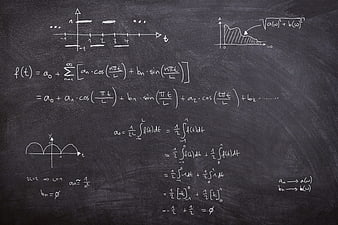 Fourier Series Mathematical Formulas Written In White Chalk On Blackboard
