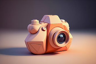 3D Render of Cute Orange Camera with Soft Lighting