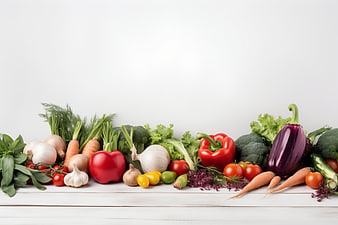 Fresh Assorted Vegetables on White Wooden Table
