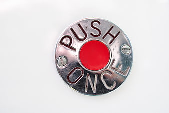 Vintage Push Once Button With Red Center On White Background