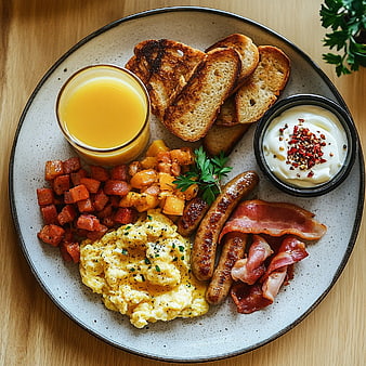 Hearty Full English Breakfast Platter with Eggs, Bacon, and Toast