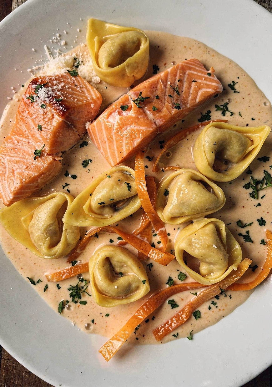 Gourmet Salmon and Tortellini in Cream Sauce