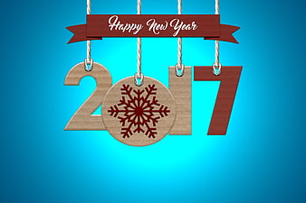 Wooden 2017 New Year Hanging Ornament With Snowflake Design