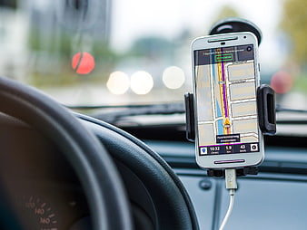 Smartphone GPS Navigation in Car Dashboard