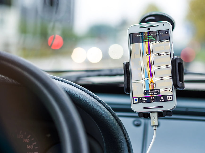 Smartphone GPS Navigation in Car Dashboard