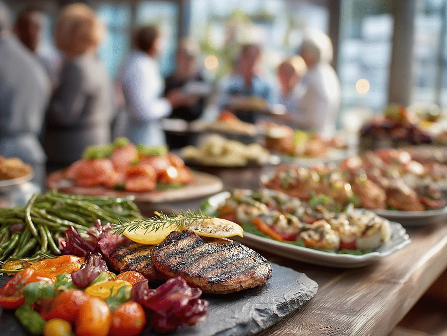 Gourmet Grilled Meat and Vegetable Buffet Spread