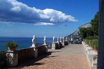 Terrace with Classical Busts Overlooking the Amalfi Coast