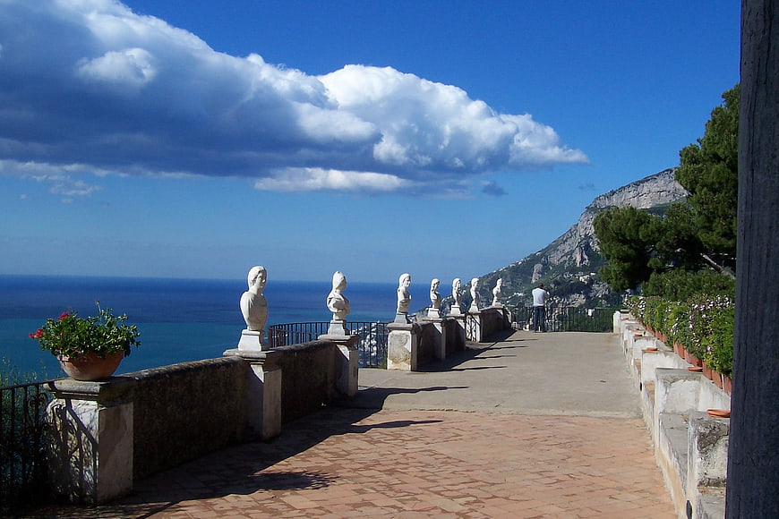 Terrace with Classical Busts Overlooking the Amalfi Coast