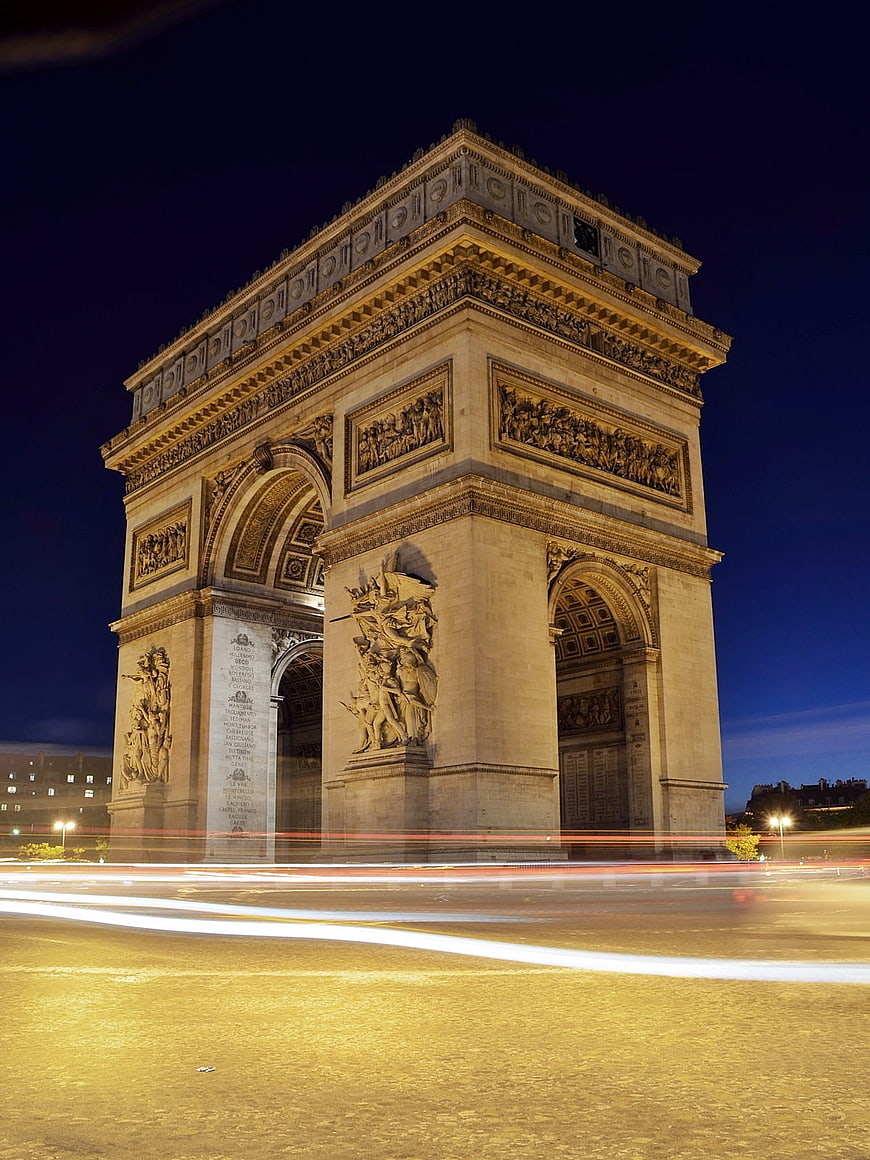 Arc de Triomphe at Night with Long Exposure Light Trails