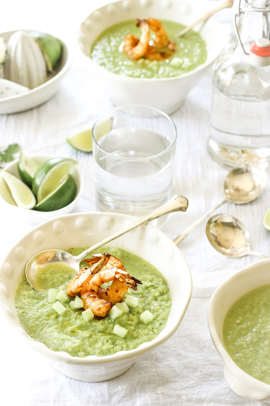 Fresh Green Shrimp Soup with Lime Garnish