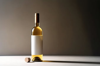 White wine bottle mockup with blank label and cork