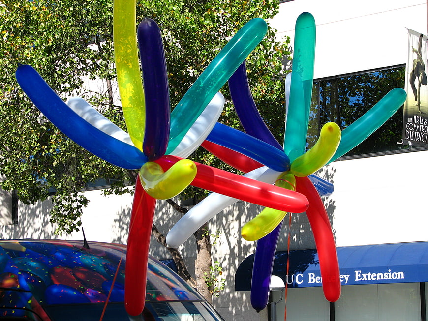 Colorful twisted balloon sculpture outdoors