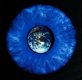 Blue Eye Iris with Earth Globe Pupil Concept