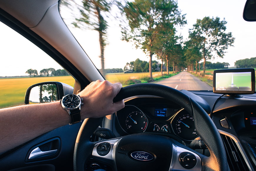 POV Driving on Country Road with GPS Navigation