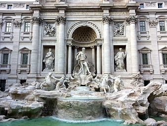 Trevi Fountain in Rome with Baroque Sculptures and Water