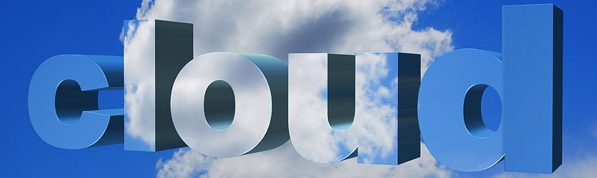 3D Cloud Text Against Blue Sky Background