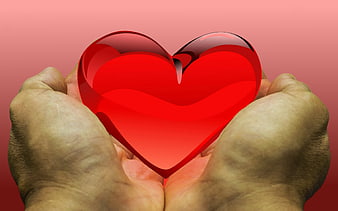 Hands holding a glossy red heart symbolizing love and care