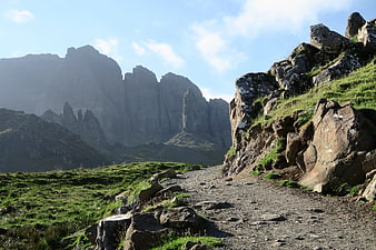 Rugged Mountain Trail Leading to Dramatic Rocky Peaks
