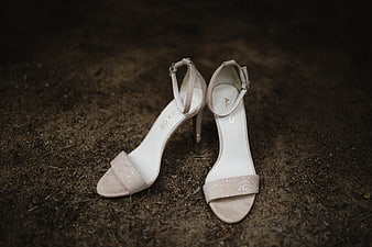 Sparkling Nude Wedding Heels on Dirt Ground