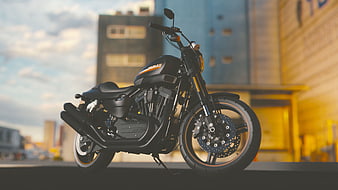 Black Cruiser Motorcycle in Urban Setting