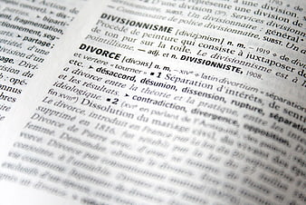 Close-up of French dictionary definition for divorce
