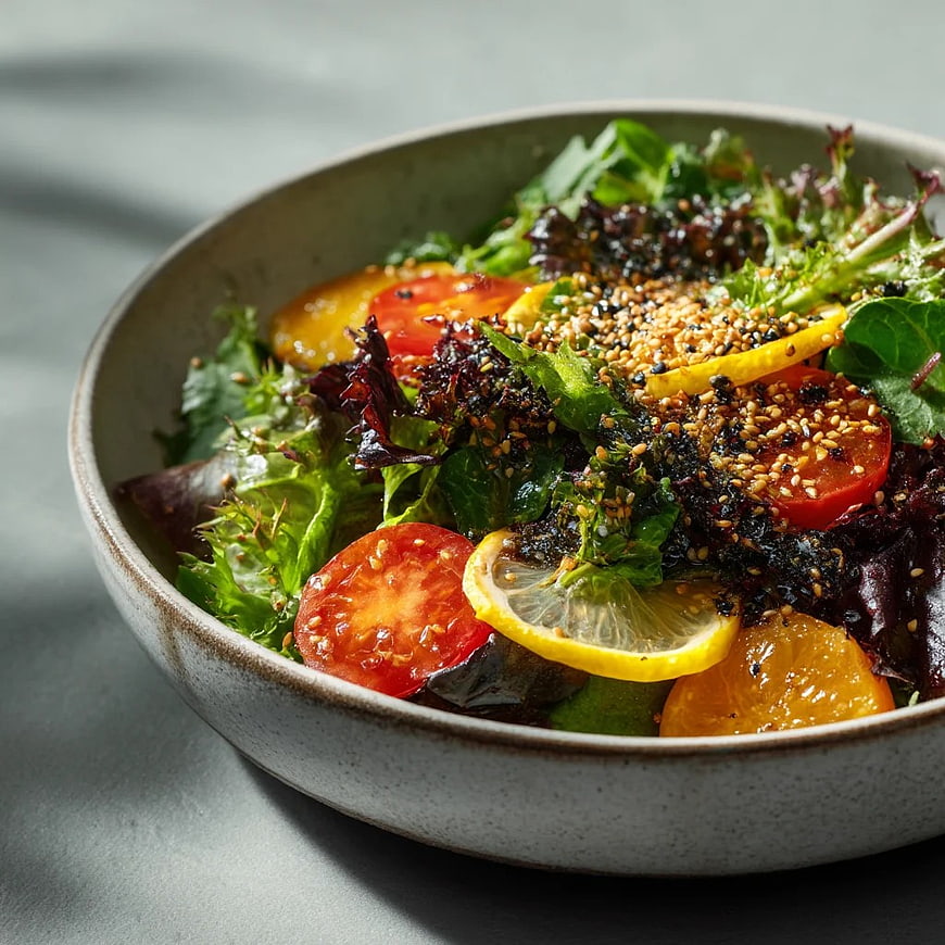 Fresh Mixed Green Salad with Citrus and Sesame Seeds