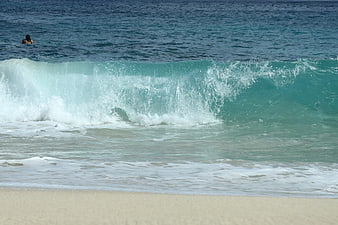 Turquoise Ocean Wave Breaking on Sandy Beach