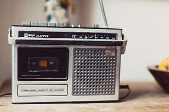 Vintage Tokyo Flipper Cassette Radio Recorder On Wooden Table