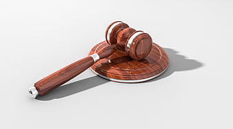 3D Wooden Judge Gavel and Sound Block on White Background