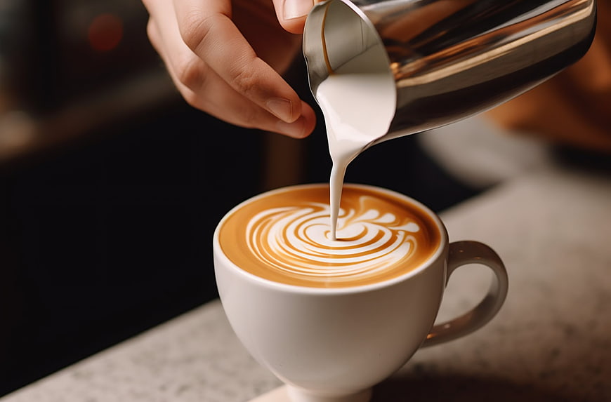 Barista Pouring Steamed Milk for Latte Art
